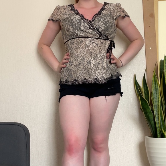 Sheer Floral Lace Wrap Blouse, Size 10-12 - Picture 2 of 8